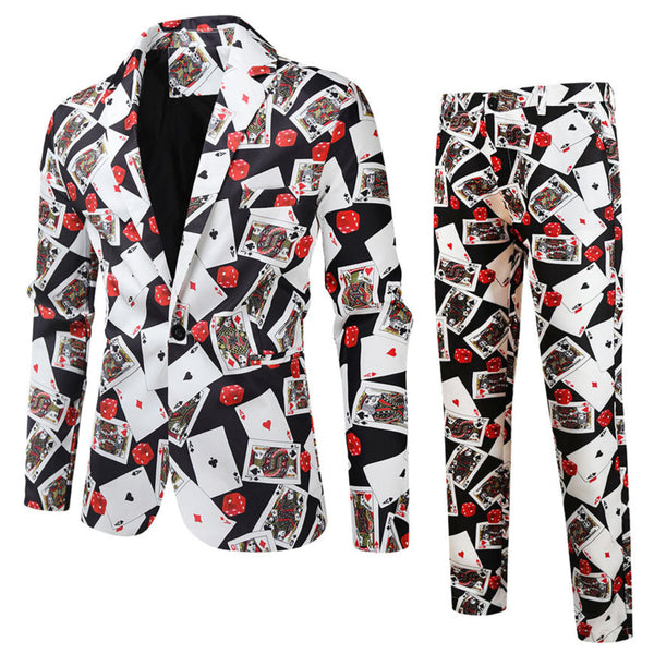 Men's Poker Print Suit #2TZ149