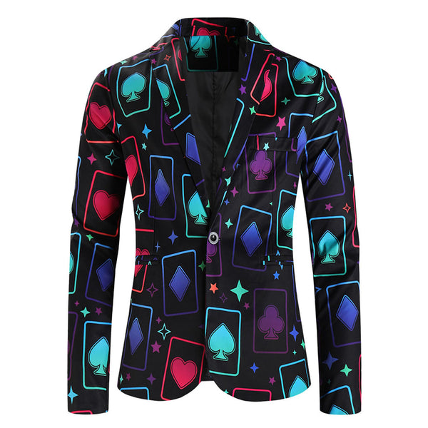 Men's Vibrant Poker Print Blazer #X1207
