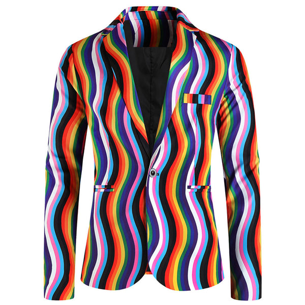 Men's Color Striped Print Blazer #X1904