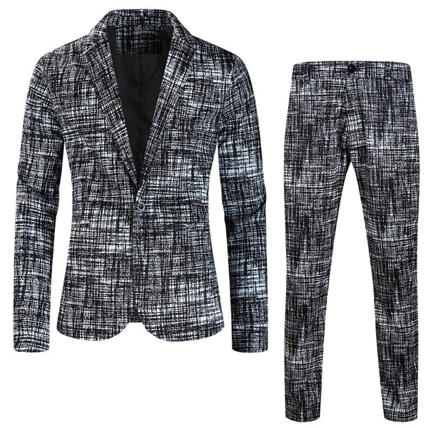 Men's Textured Grid Print Suit #2TZ314