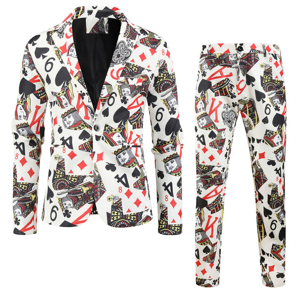 Men's Poker Print Suit #2TZ140
