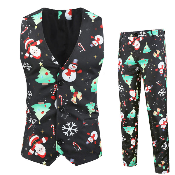 Men's Christmas Printed Vest Suit #2TZMK24