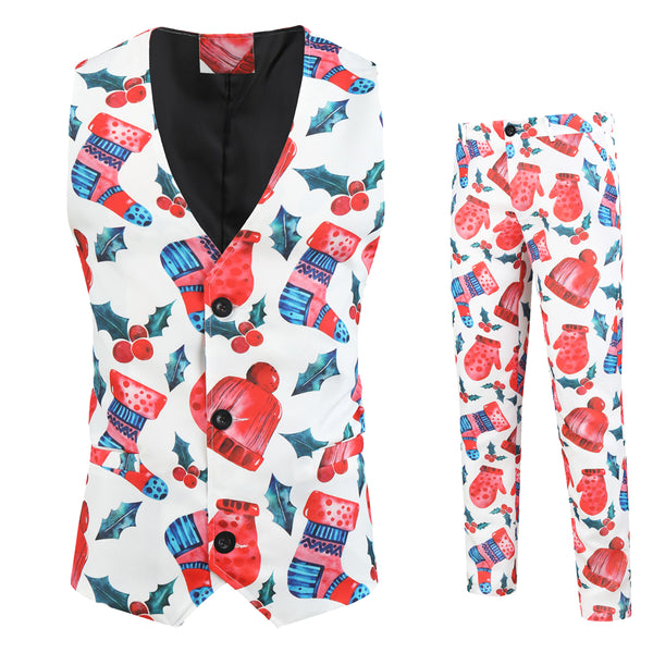 Men's Christmas Printed Vest Suit #2TZMK30
