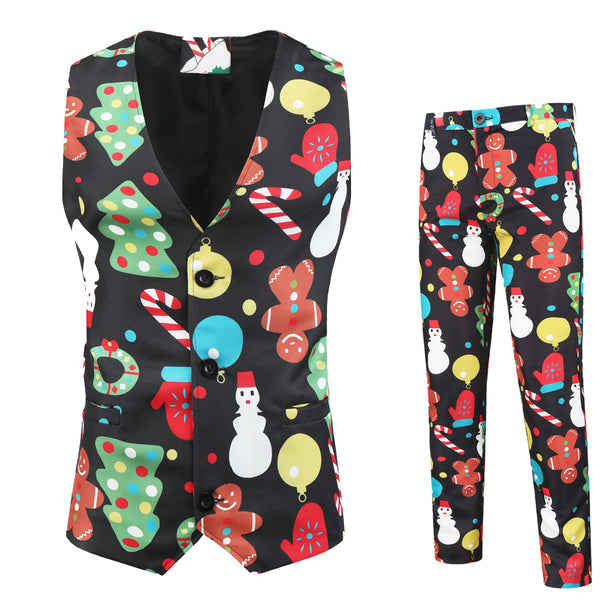 Men's Christmas Print Vest Suit #2TZMK31