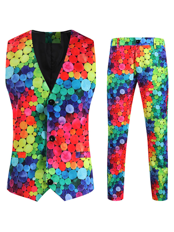 Men's Colorful Printed Vest Suit