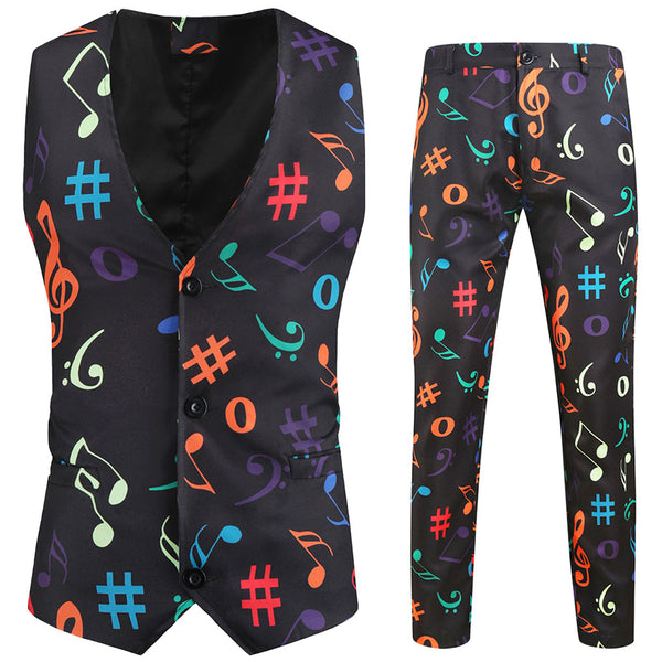 Men's Black Casual Vest Suit