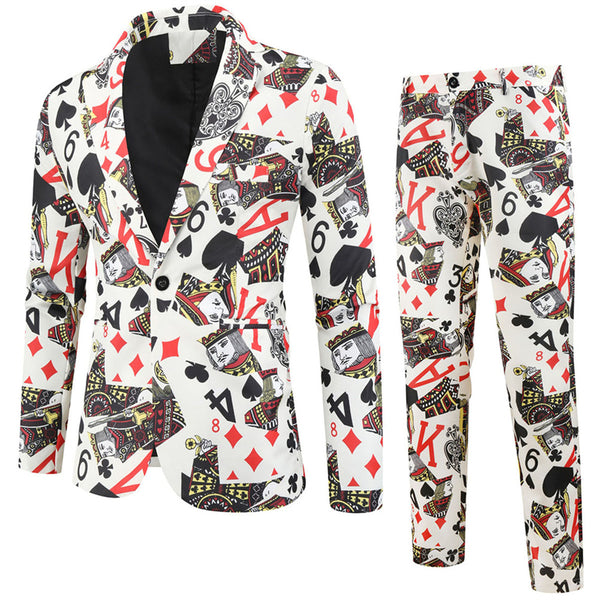 Men's Poker Print Suit #2TZ149