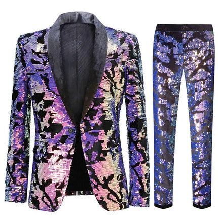 Men's Multicolor Velvet Sequins Suit #S8055-1 - Suits | Color2 / XS