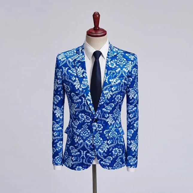 Men's Traditional Painting Blue Blazer  #M8021