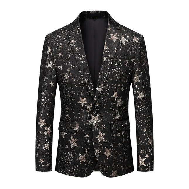 Men's Stars Print Blazer #S8181 - Blazers | Black / XS