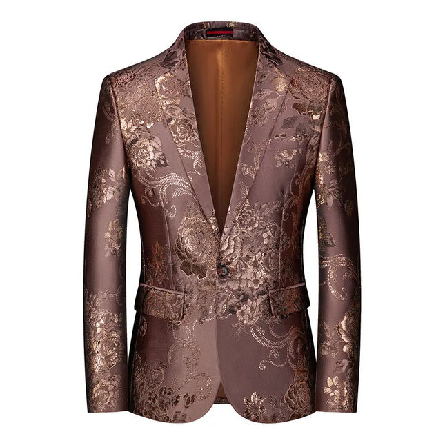 Men's Gilt Print Blazer #S8180 - Blazers | Brown / XS