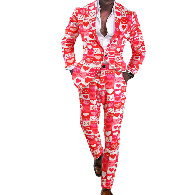 Men's Heart Print Suit #2TZ-XX235 - Suits | Multicolour / M