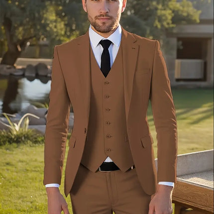 Men's 3pcs Suit #304 - | Brown / XXS