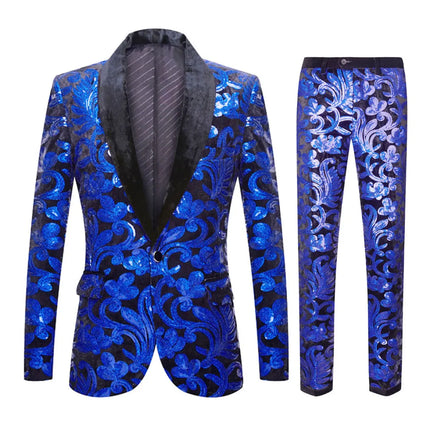 Men's Multicolor Velvet Sequins Suit #S8055-1 - Suits | Color5 / XS
