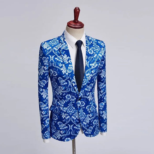 Men's Traditional Painting Blue Blazer  #M8021