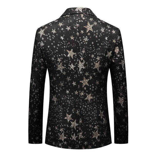 Men's Stars Print Blazer #S8181 - Blazers | Black / XS