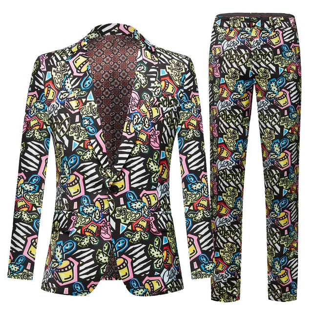 Men's Cactus Print Suit #M8018 - Suits | Multicolour / XS