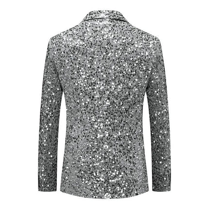 Men's Solid Color Sequin Blazer #S8164-1 - Blazers | Silver / XS