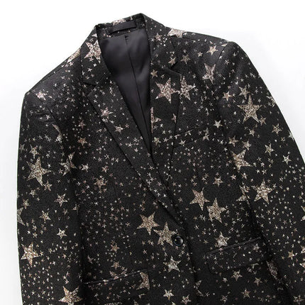 Men's Stars Print Blazer #S8181 - Blazers | Black / XS