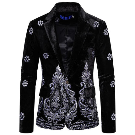 Men's Velvet Embroidery Blazer #S8174-1 - Blazers | Black / XS
