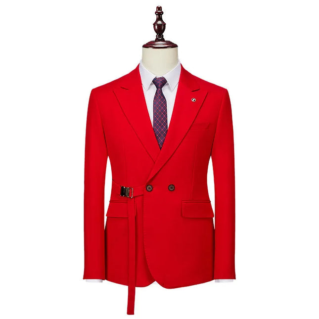 Men's Solid-color Waist-skimming Blazer #S8223-1 - Blazers | Red / XS