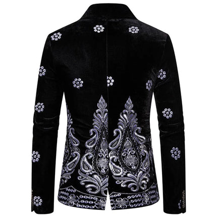 Men's Velvet Embroidery Blazer #S8174-1 - Blazers | Blue / XS