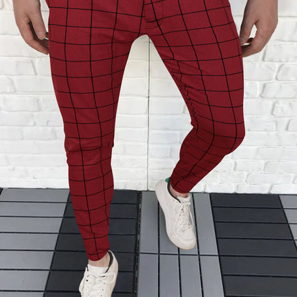 Men's Elegant Plaid Pants #XK6001 - Pants | White / S