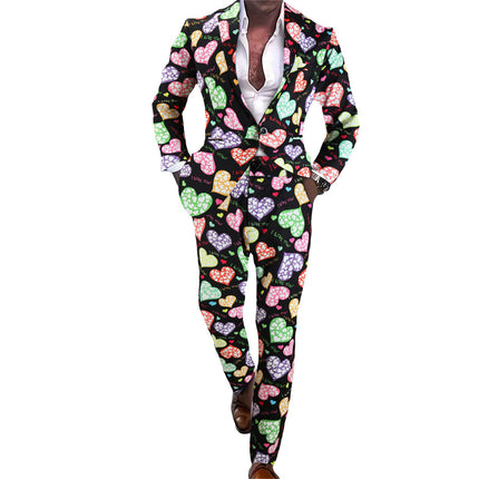 Men's Colorful Heart Print Suit #2TZ-XX236 - Suits | Multicolour / M