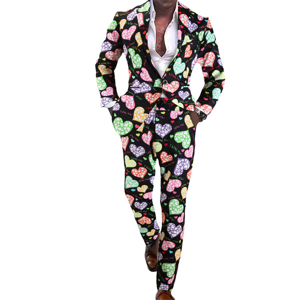 Men's Colorful Heart Print Suit #2TZ-XX236