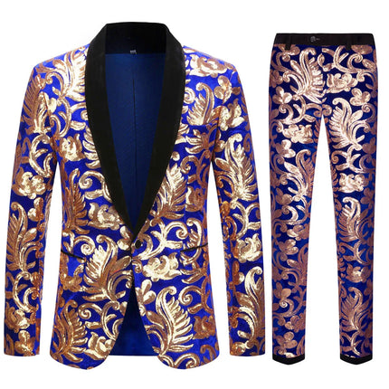 Men's Multicolor Velvet Sequins Suit #S8055-1 - Suits | Color3 / XS
