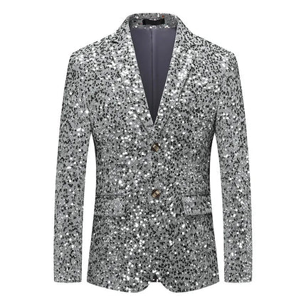 Men's Solid Color Sequin Blazer #S8164-1 - Blazers | Silver / XS