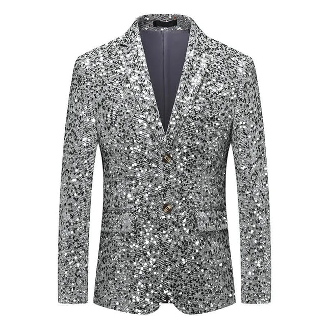 Men's Solid Color Sequin Blazer #S8164-1 - Blazers | Silver / XS