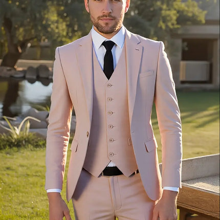 Men's 3pcs Suit #304 - | Beige / XXS