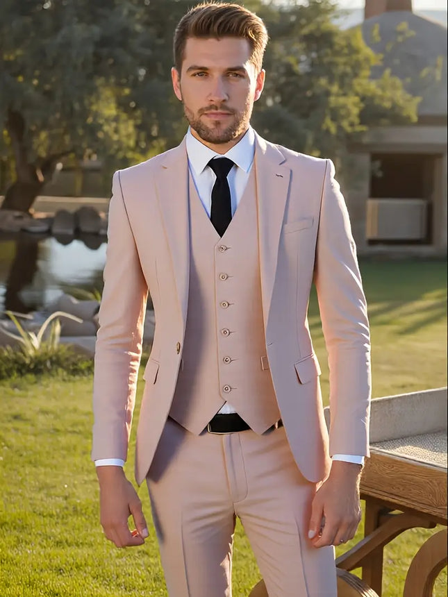 Men's 3pcs Suit #304 - | Beige / XXS