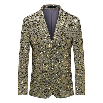 Men's Solid Color Sequin Blazer #S8164-1 - Blazers | Golden / XS