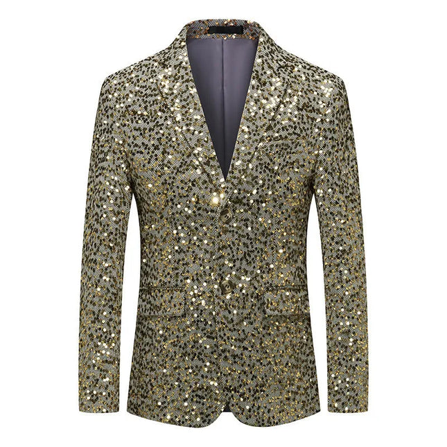 Men's Solid Color Sequin Blazer #S8164-1 - Blazers | Golden / XS