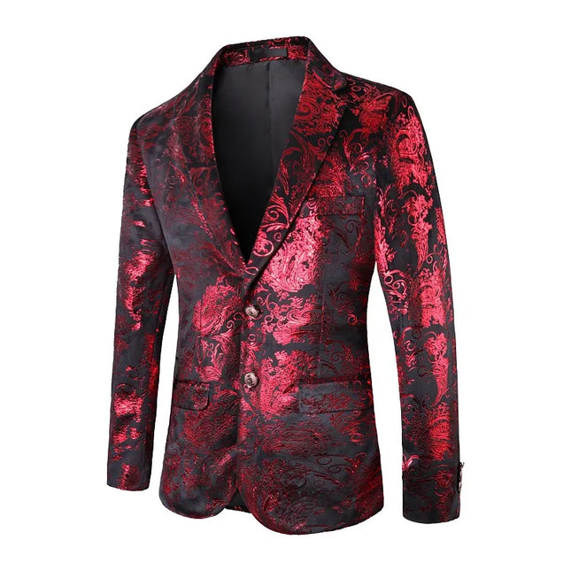 Men's Multicolor Hot Stamping Blazer #S8061 - Blazers | Red / XS