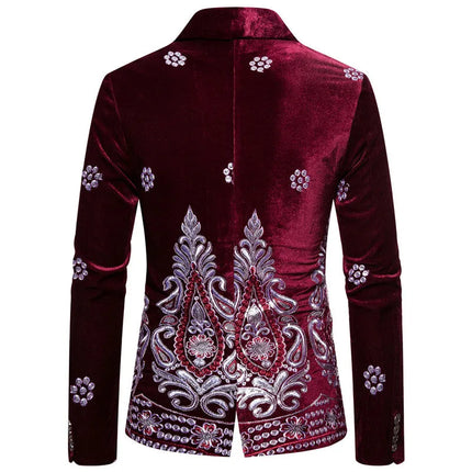 Men's Velvet Embroidery Blazer #S8174-1 - Blazers | Blue / XS