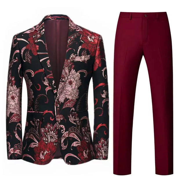Men's Jacquard Suit #S8198 - Suits | Red / XS