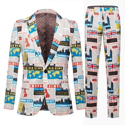 Men's Map Print Suit  #M8036
