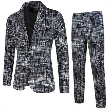 Men's Textured Grid Print Suit #2TZ314 - Suits | Black / M