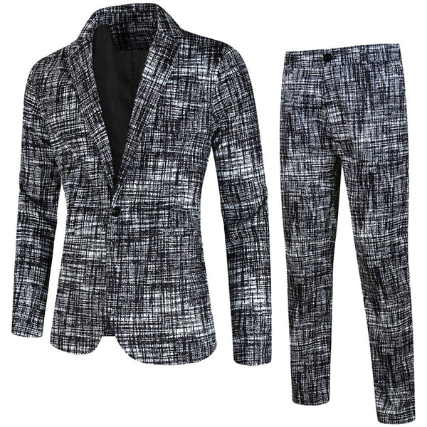 Men's Textured Grid Print Suit #2TZ314