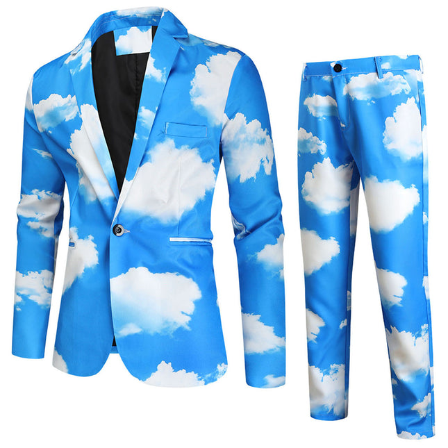 Men's Sky Cloud Print Suit Set – Unique Blue Party Blazer & Pants for Bold Style - Suits | Blue / M