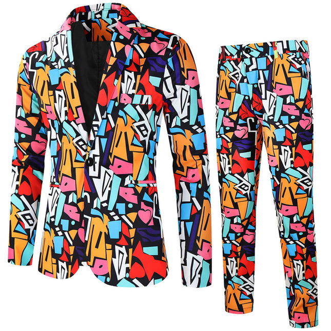Men's Colorful Graffiti Fashion Suit Set (Blazer + Pants) - Suits | Multicolour / M