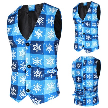 Men's Snowflake Plaid Vest #MJ42 - Vests | Blue / M