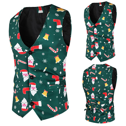 Men's Christmas Print Vest #MJ38 - Vests | Multicolour / M