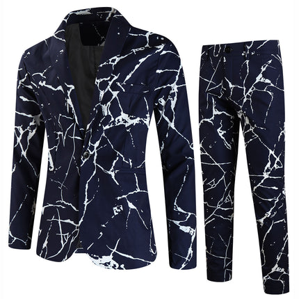 Men's Print Suit #2TZ2502 - Suits | Navy Blue / M