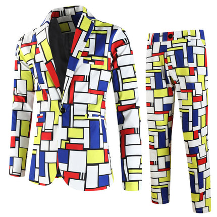 Men's Square Print Suit #2TZ-XX1136 - Suits | Multicolour / M