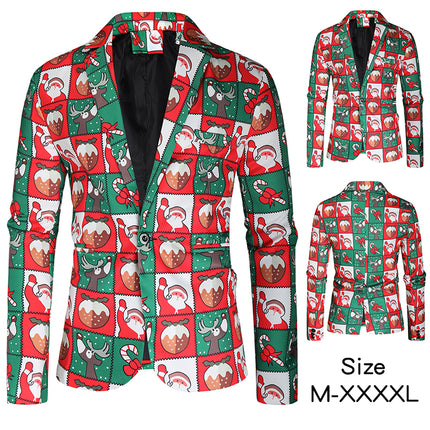 Men's Christmas Print Blazer #X37 - Blazers | Red / M