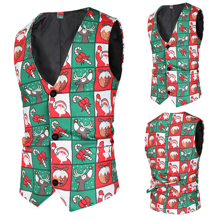 Men's Christmas Print Vest #MJ37 - Vests | Multicolour / M